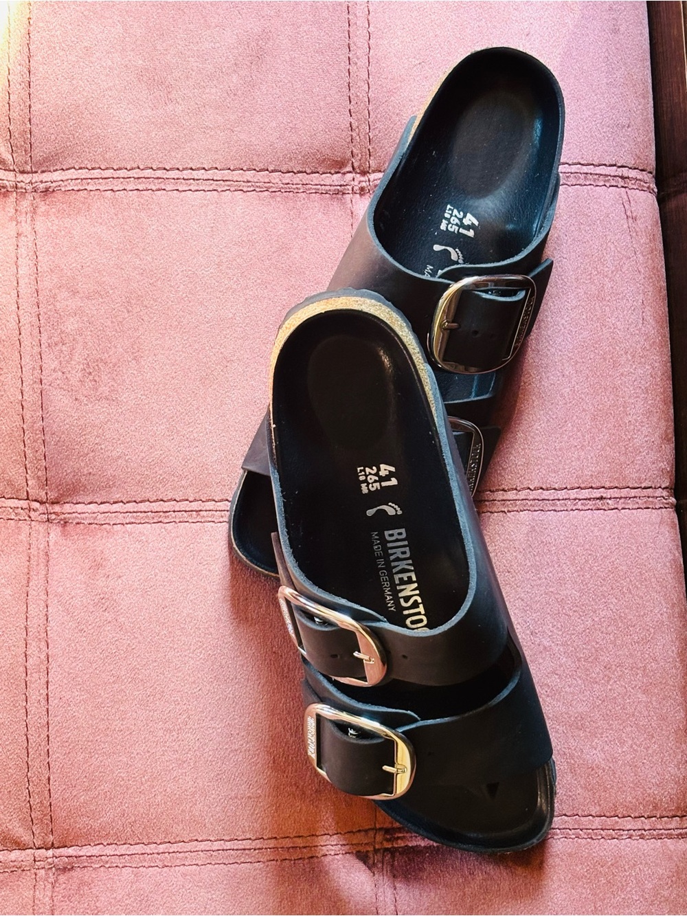 Birkenstock Black Big Buckle with Metallic Buckles and leather footbed